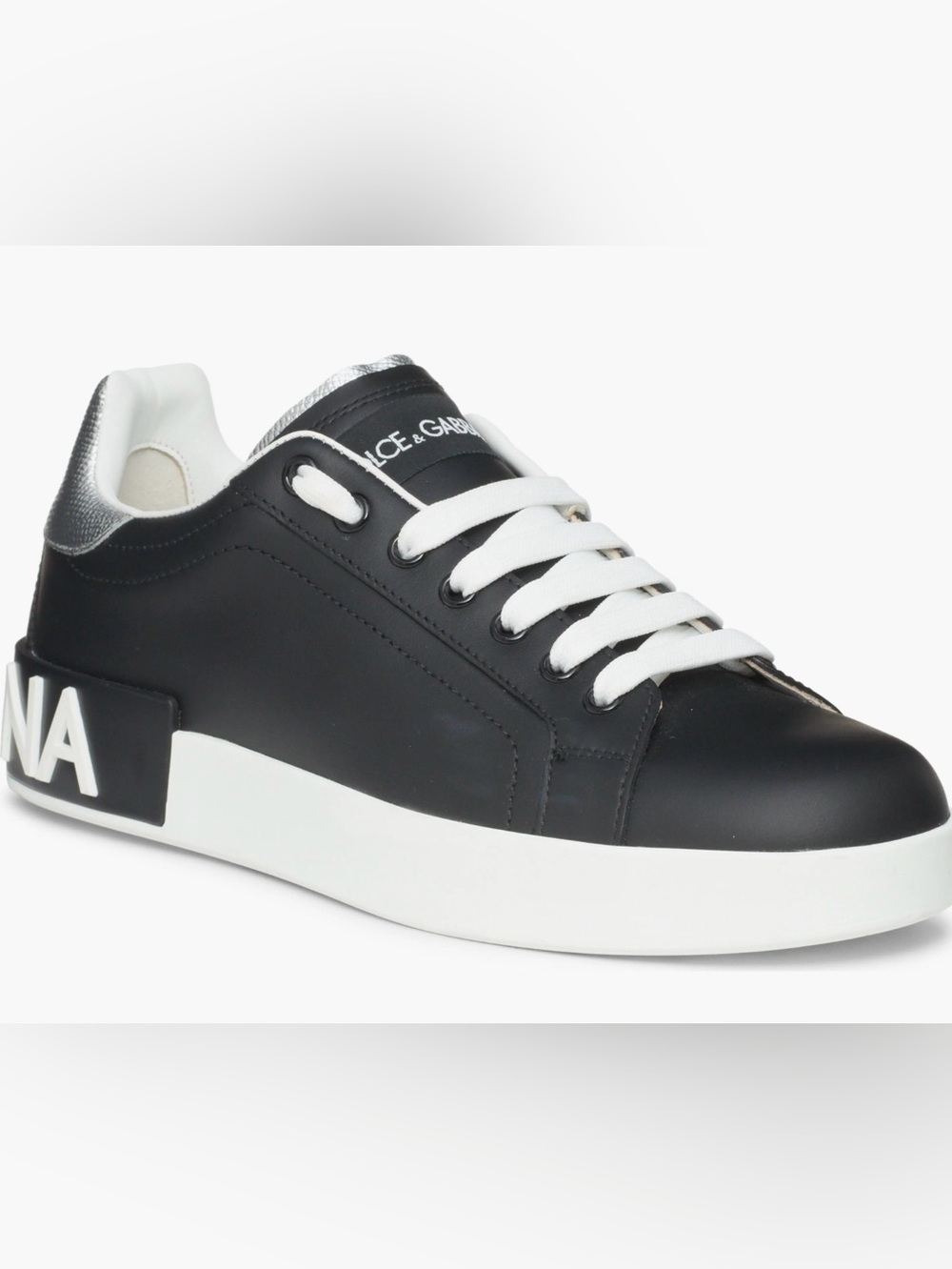 Dolce & Gabbana Black and White Low-Top Leather Womens Portofino Sneakers Sz 5